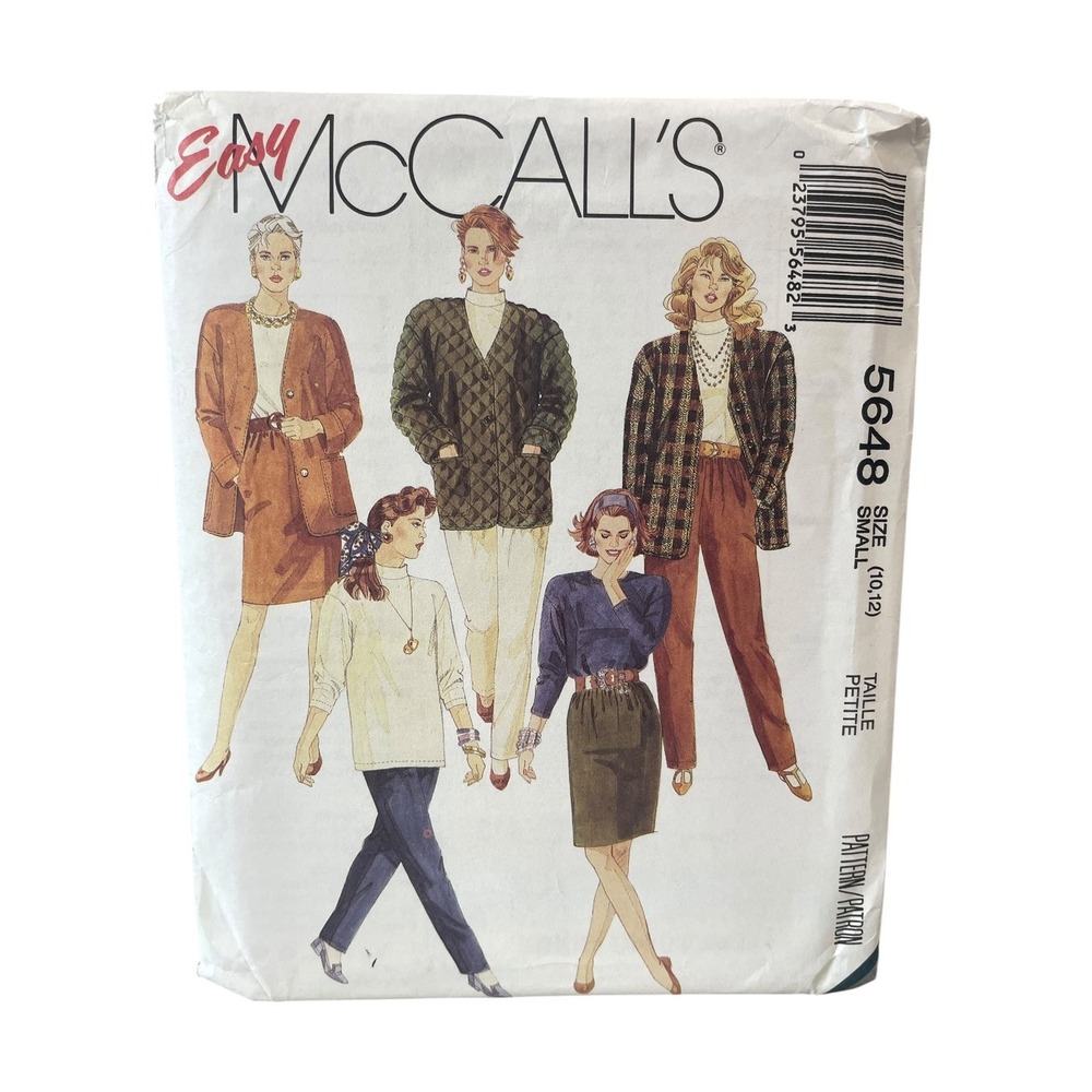 McCall's 5648 Misses Jacket Top Skirt Pants Size Small (10,12) 1990s Vintage